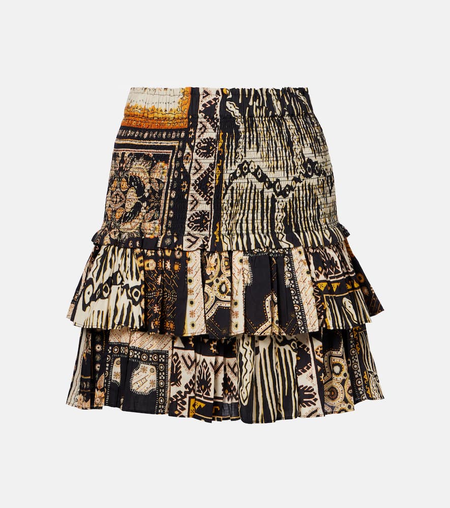 Naomi shirred printed cotton miniskirt