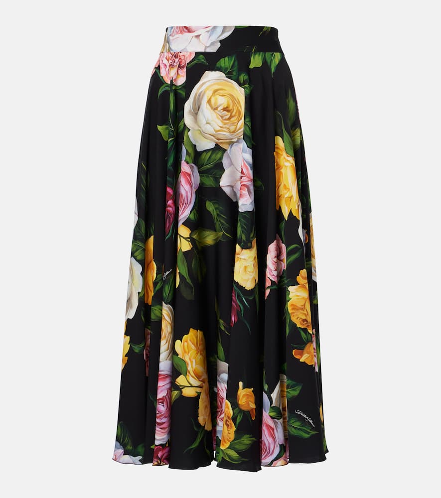 Floral silk-blend charmeuse midi skirt