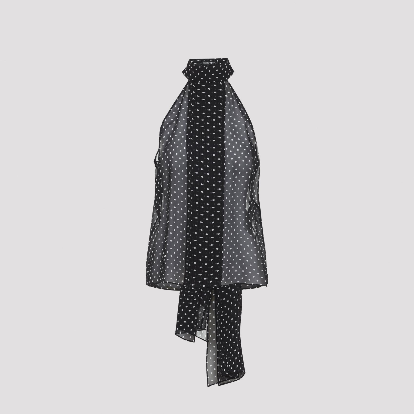 Sleeveless Top with Halterneck and All-Over Polka Dot Motif in Silk