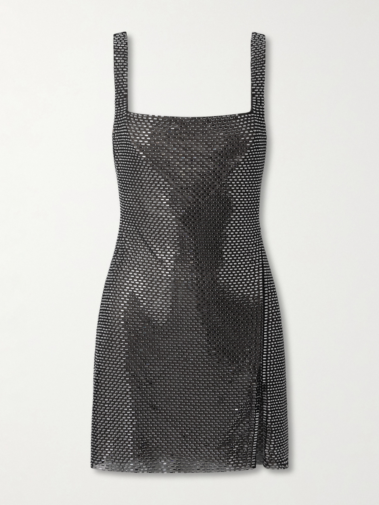 Crystal-embellished Stretch-mesh Mini Dress - Gray