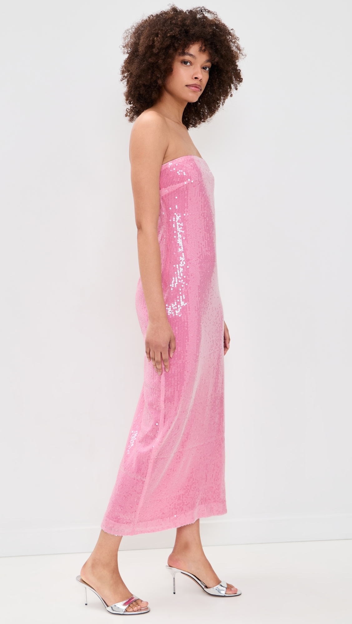 Strapless Sequins Maxi Dress Pink