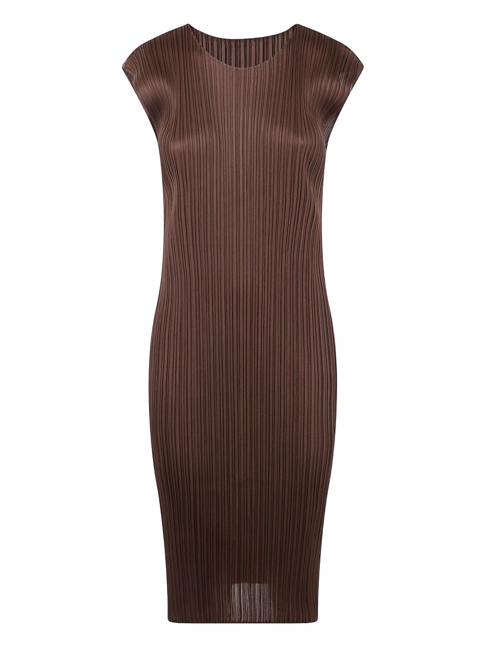 Pleated cap-sleeve dress - Brown
