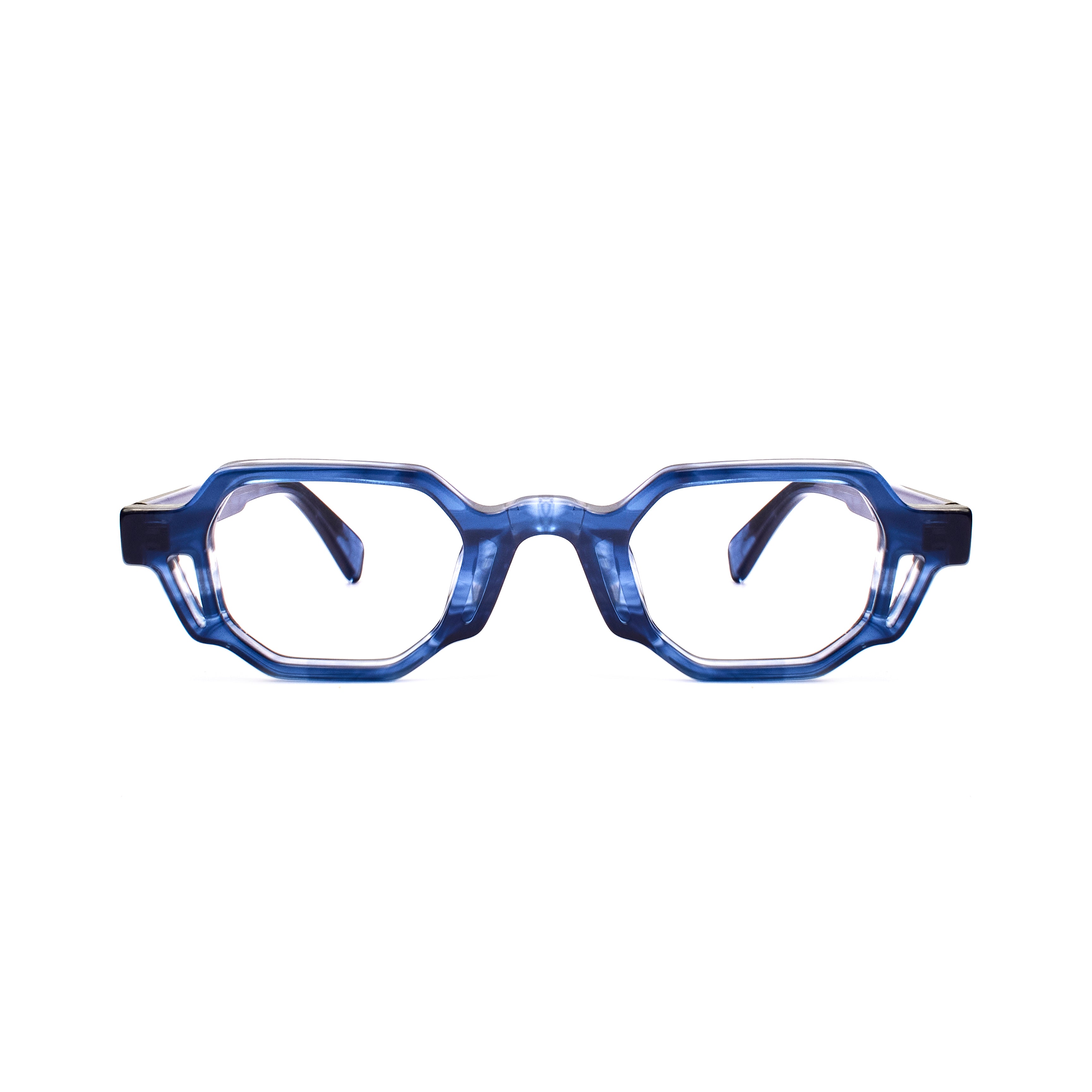 XLAB Unisex Kos fotocromatico Montature da vista Acetato Blu striato Squadrata Demo