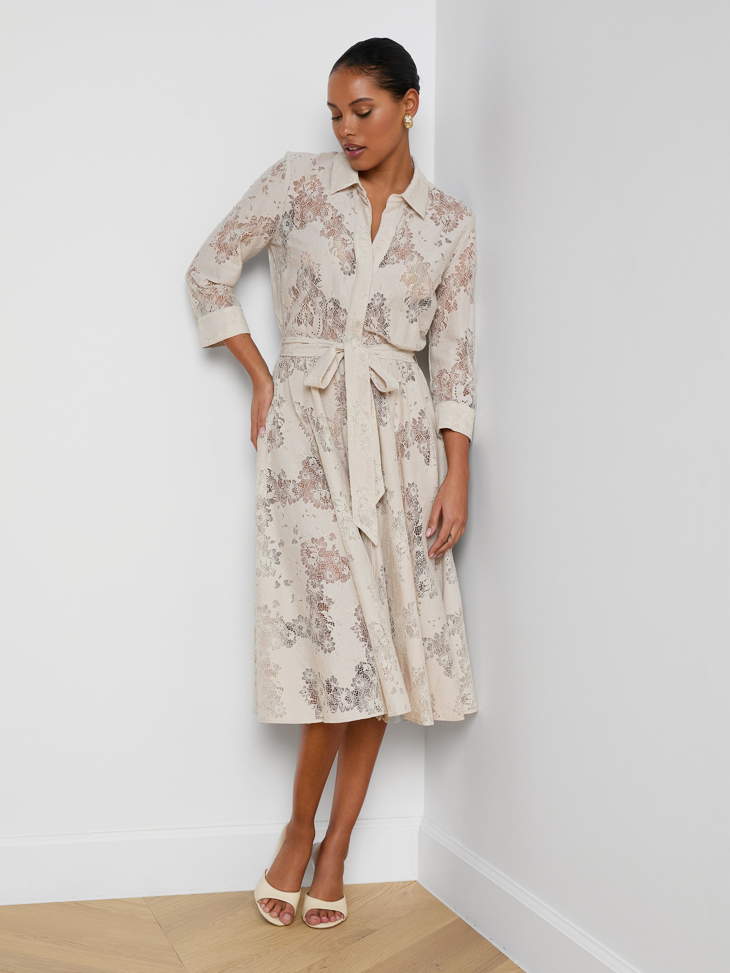 Ralphie Lace Midi Dress In Champagne
