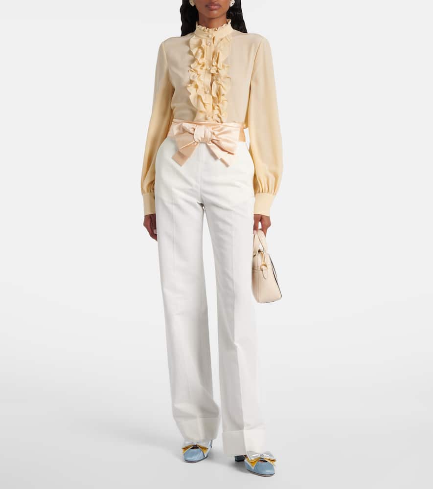 High-rise cotton and linen straight pants
