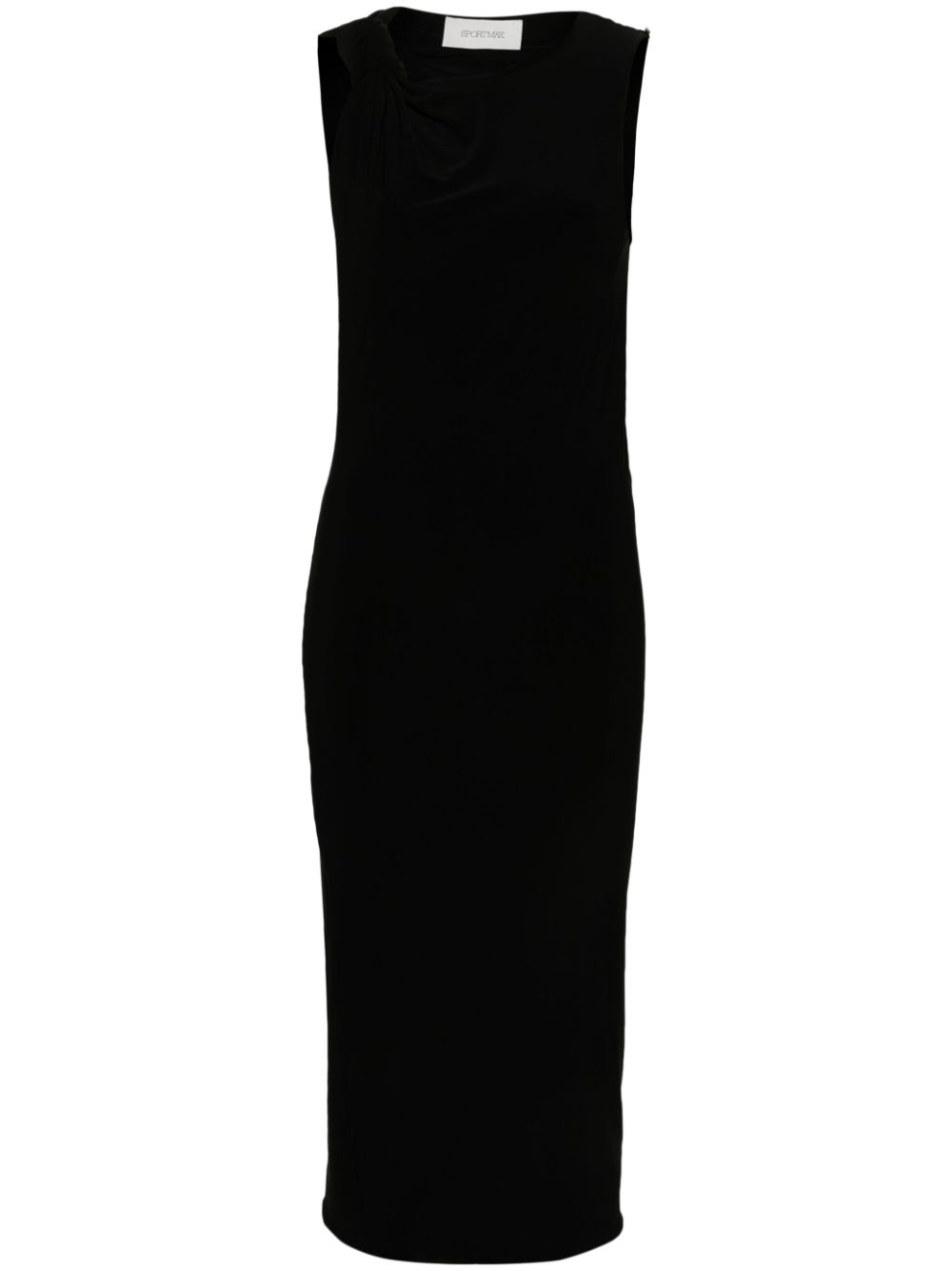 Asymmetric-neck sleeveless midi dress - Black