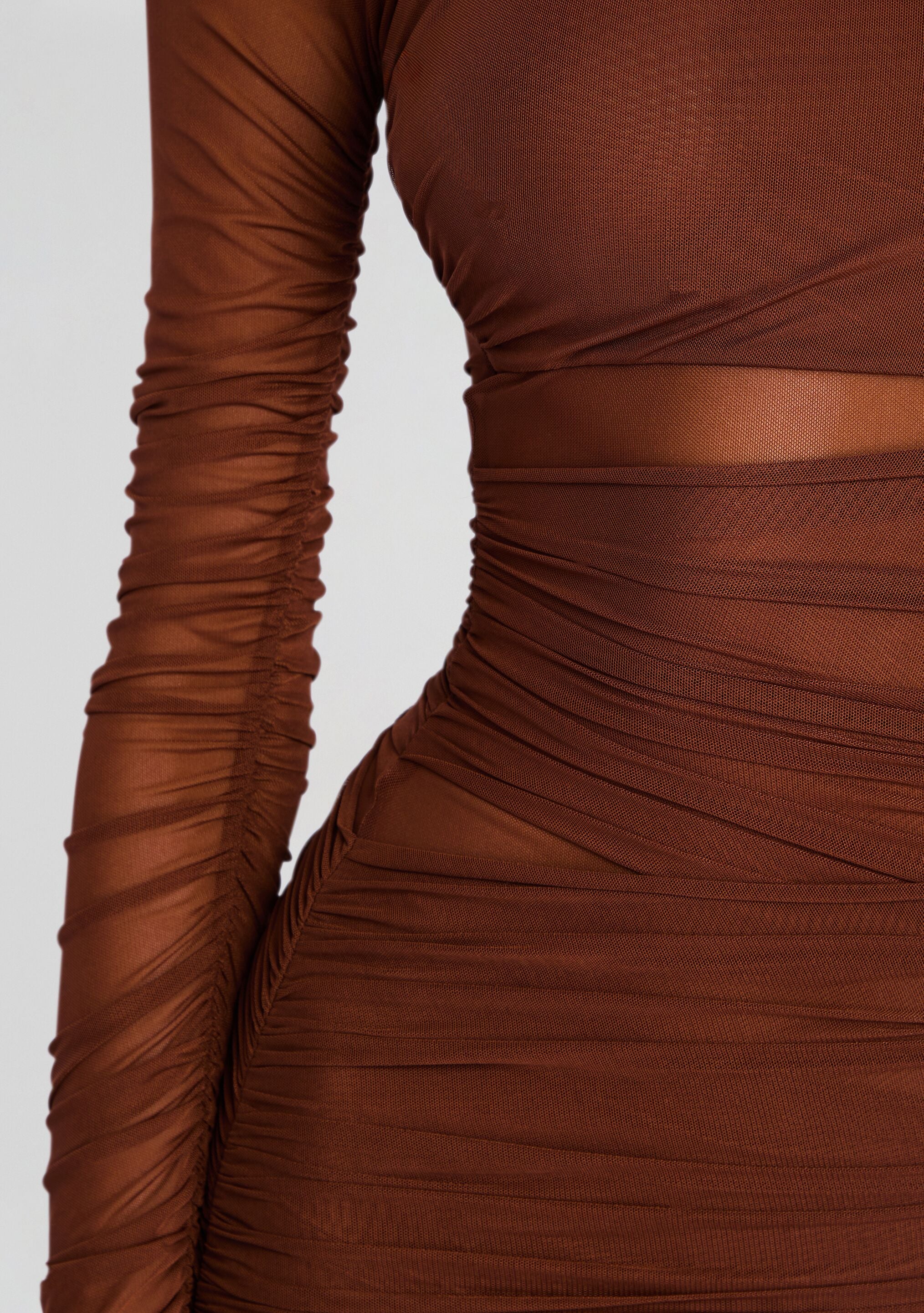 Moxey Ruched Mesh Mini Dress