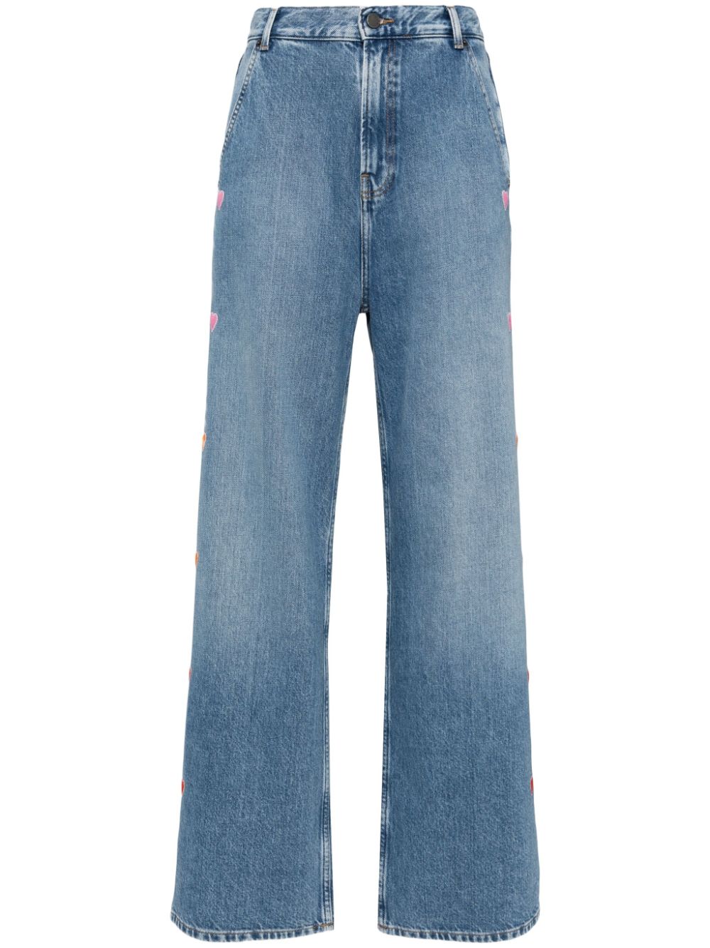 Heart-embroidered jeans - Blue