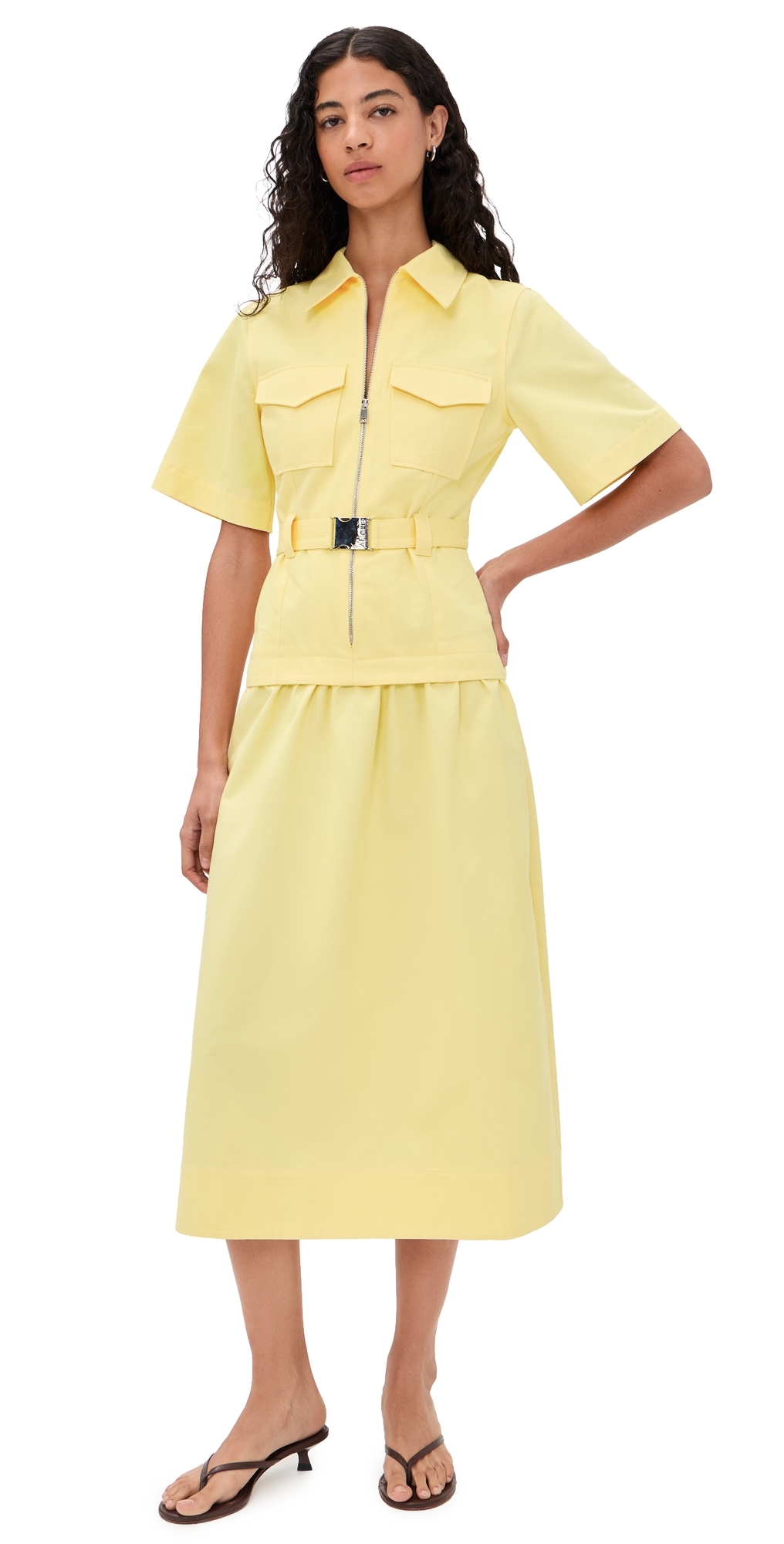 Pearl Belted Dress Butter Yellow