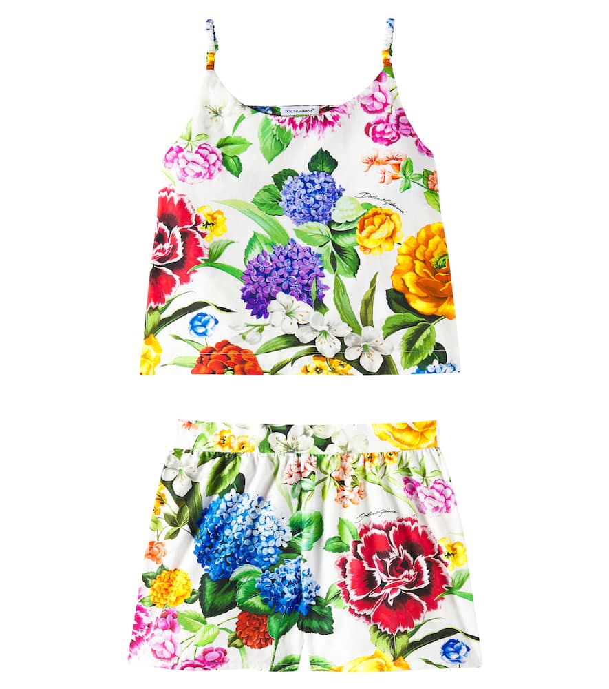 Floral cotton shirt and shorts set