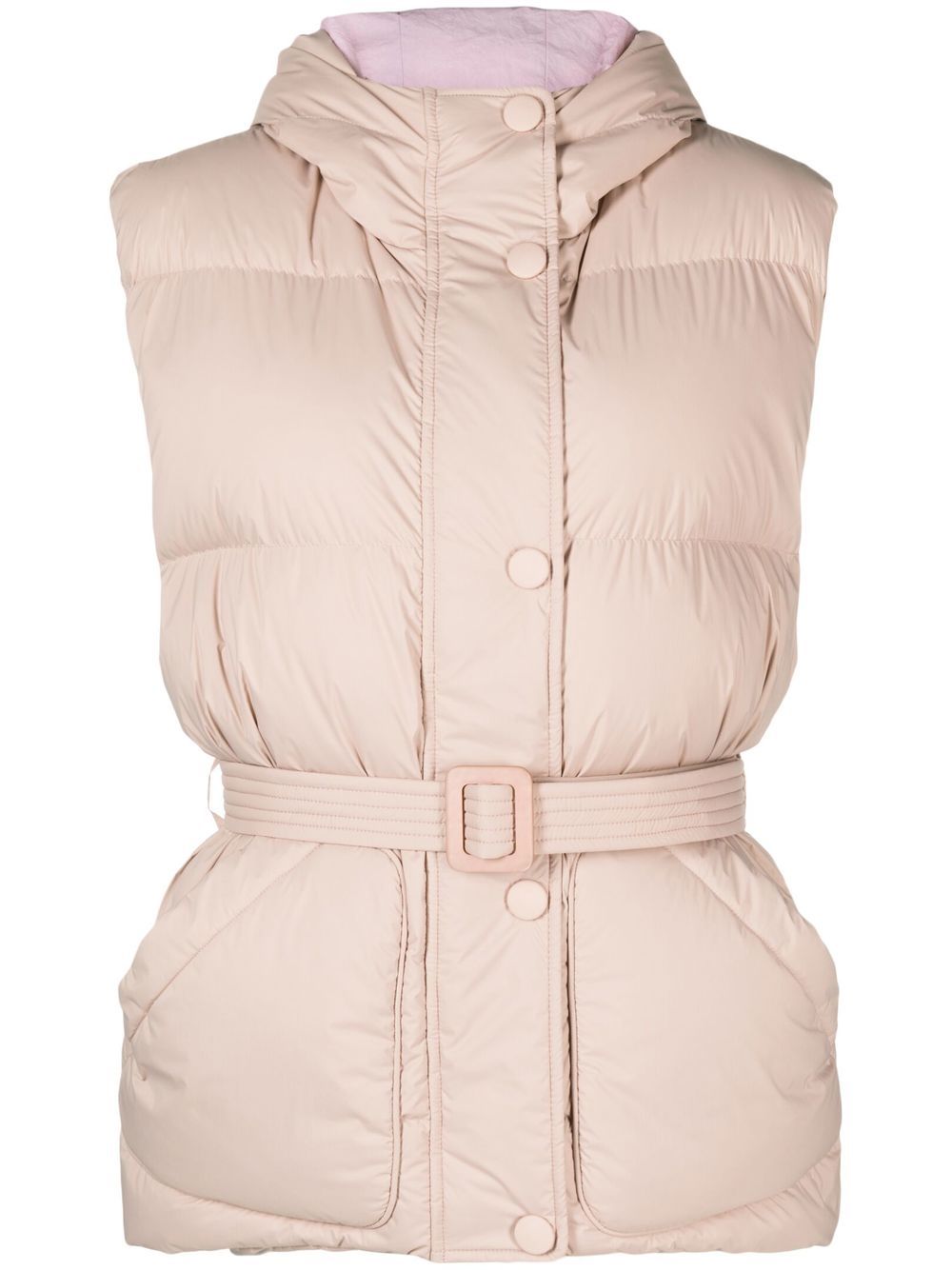 Belted-waist puffer vest - Pink