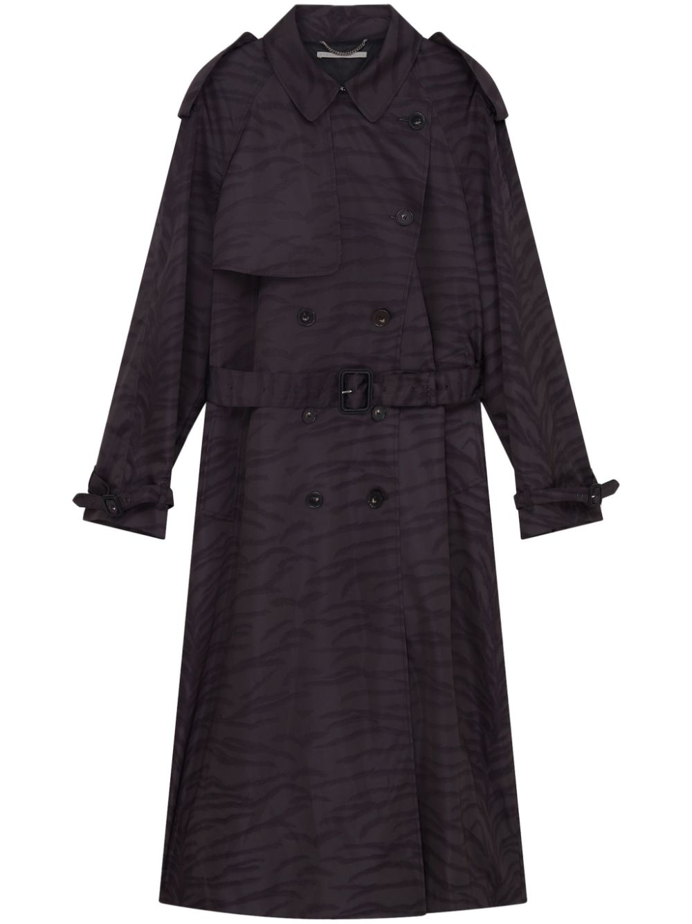 Tiger-print recycled-polyamide trench coat - Black