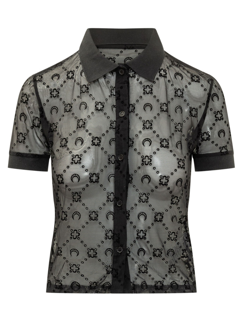 Black Embellished Shirt Collar Polo
