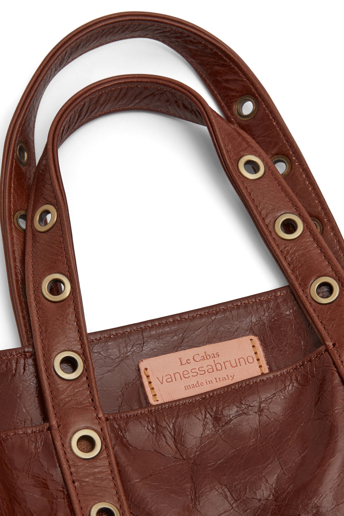 Small crinkled leather and eyelets Cabas tote