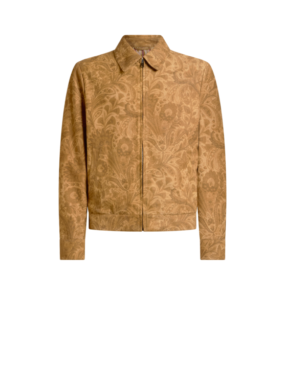 Suede Jacket With Floral Paisley Motif And Zip