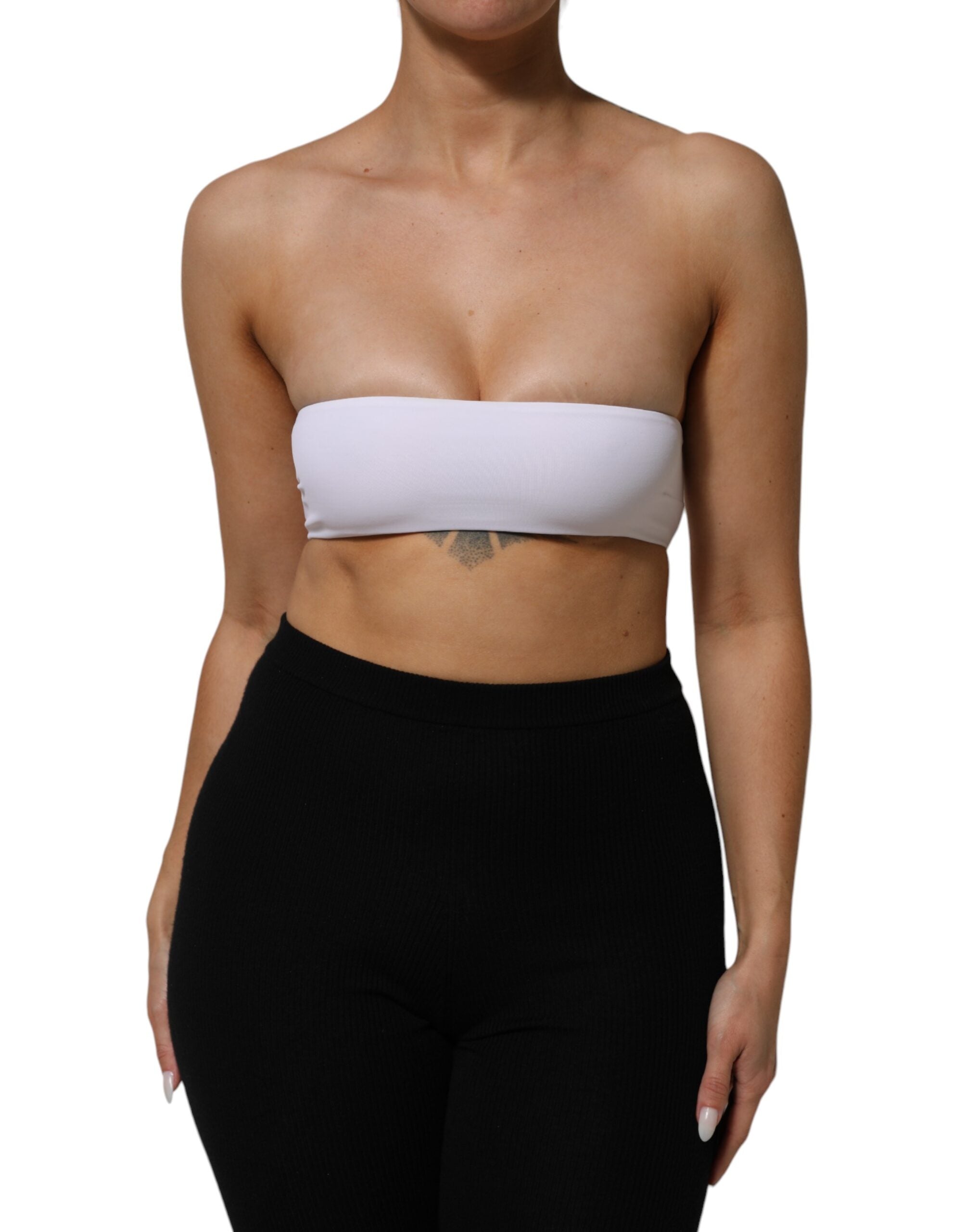 Nylon Blend Bandeau Tank Top — White
