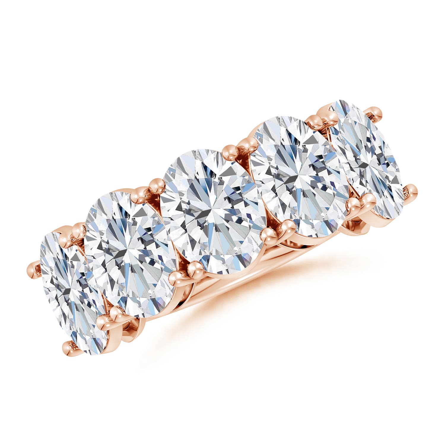 Angara 7.5 CTW Lab-Grown Oval Diamond Five Stone Classic Anniversary Ring in 18K Rose Gold