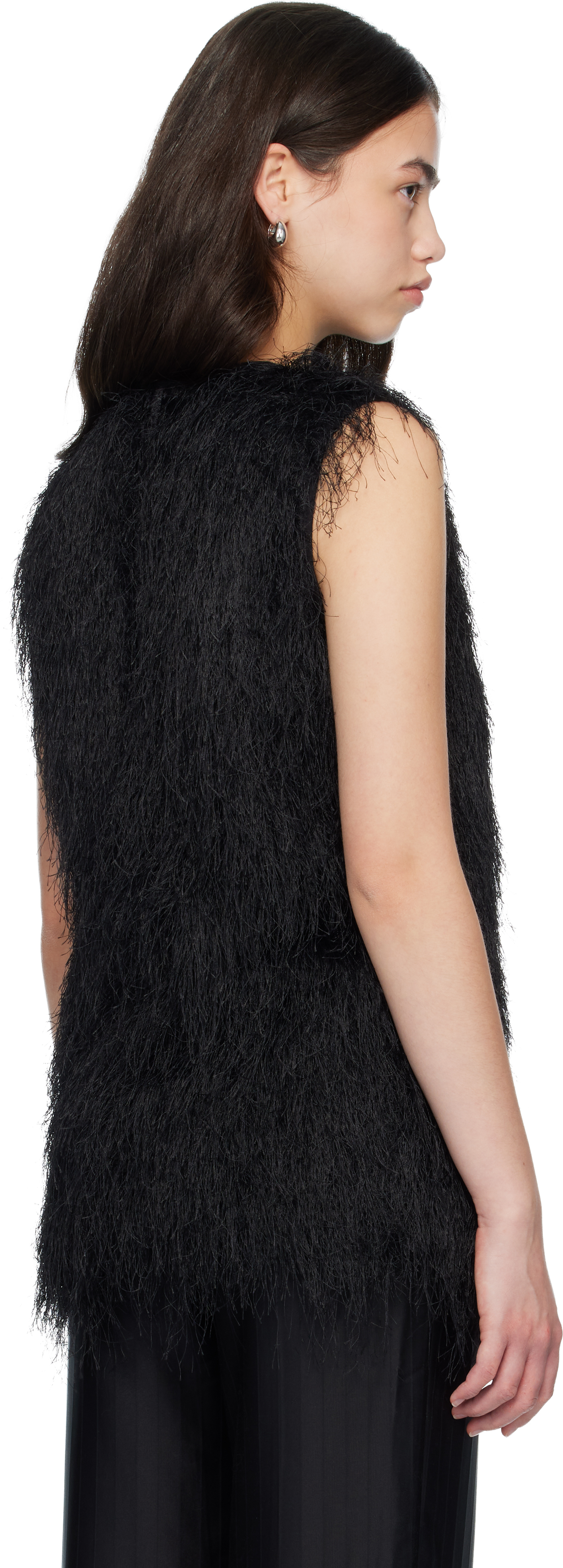 Black YASMIN Fringed Top