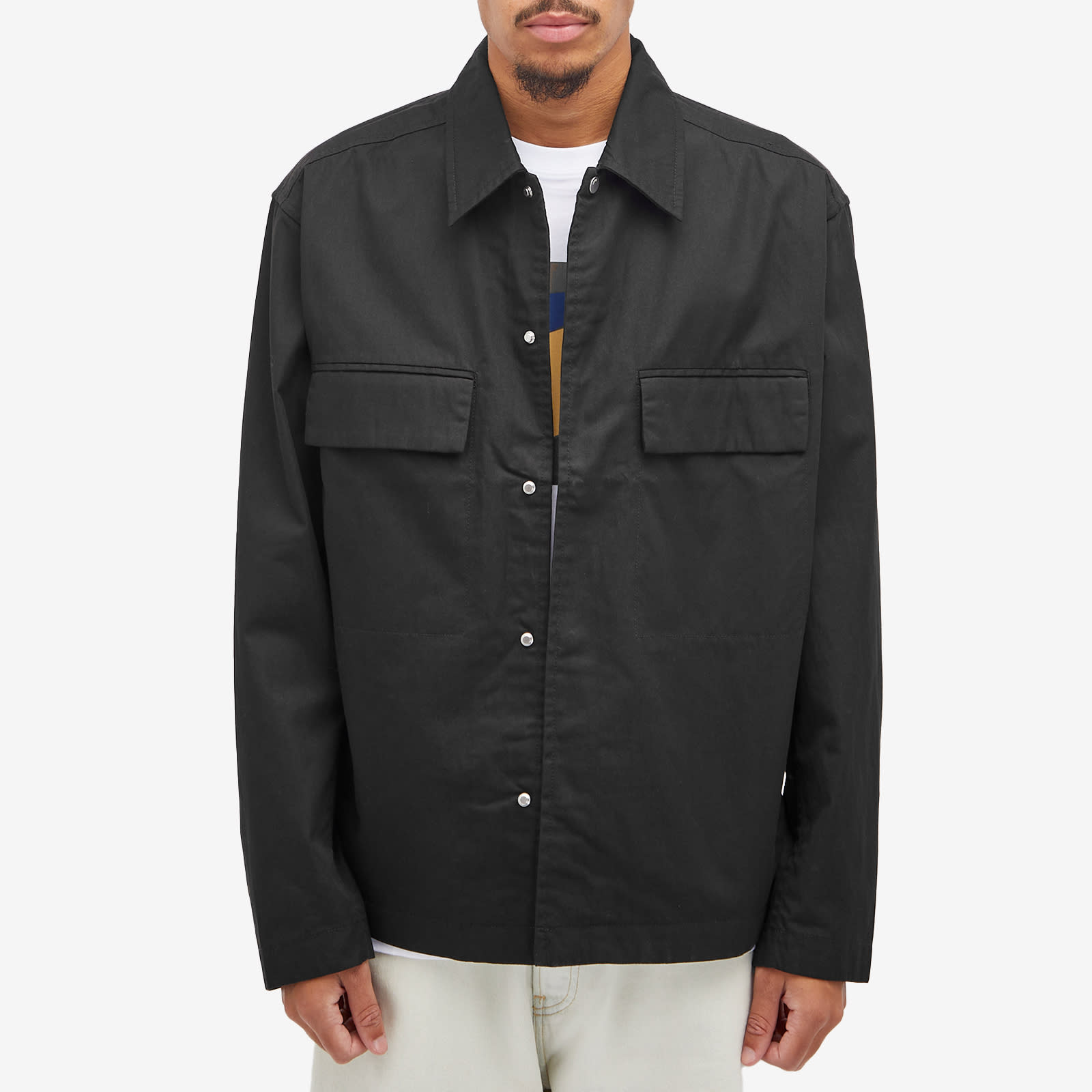 Men's Pelle Fine Twill Overshirt Jacket in Black