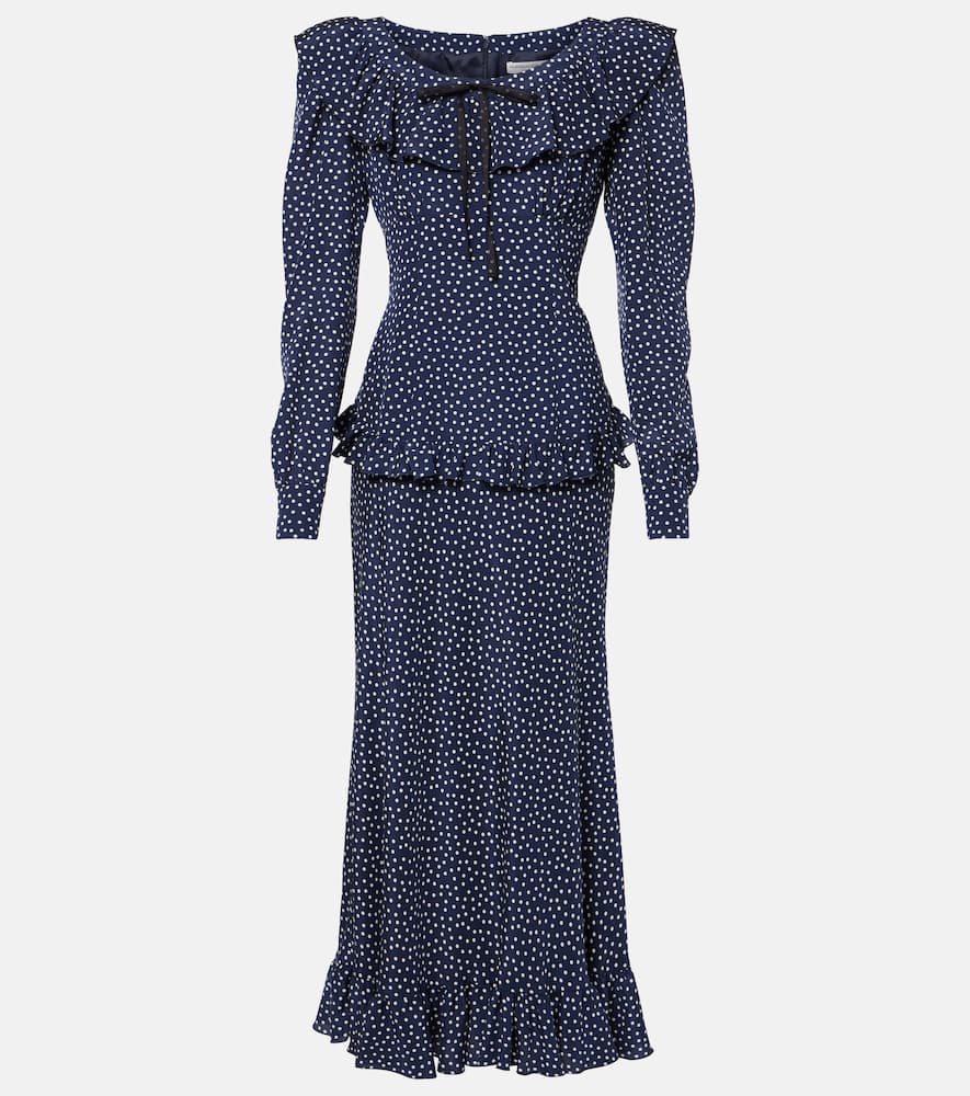 Polka-dot printed silk maxi dress