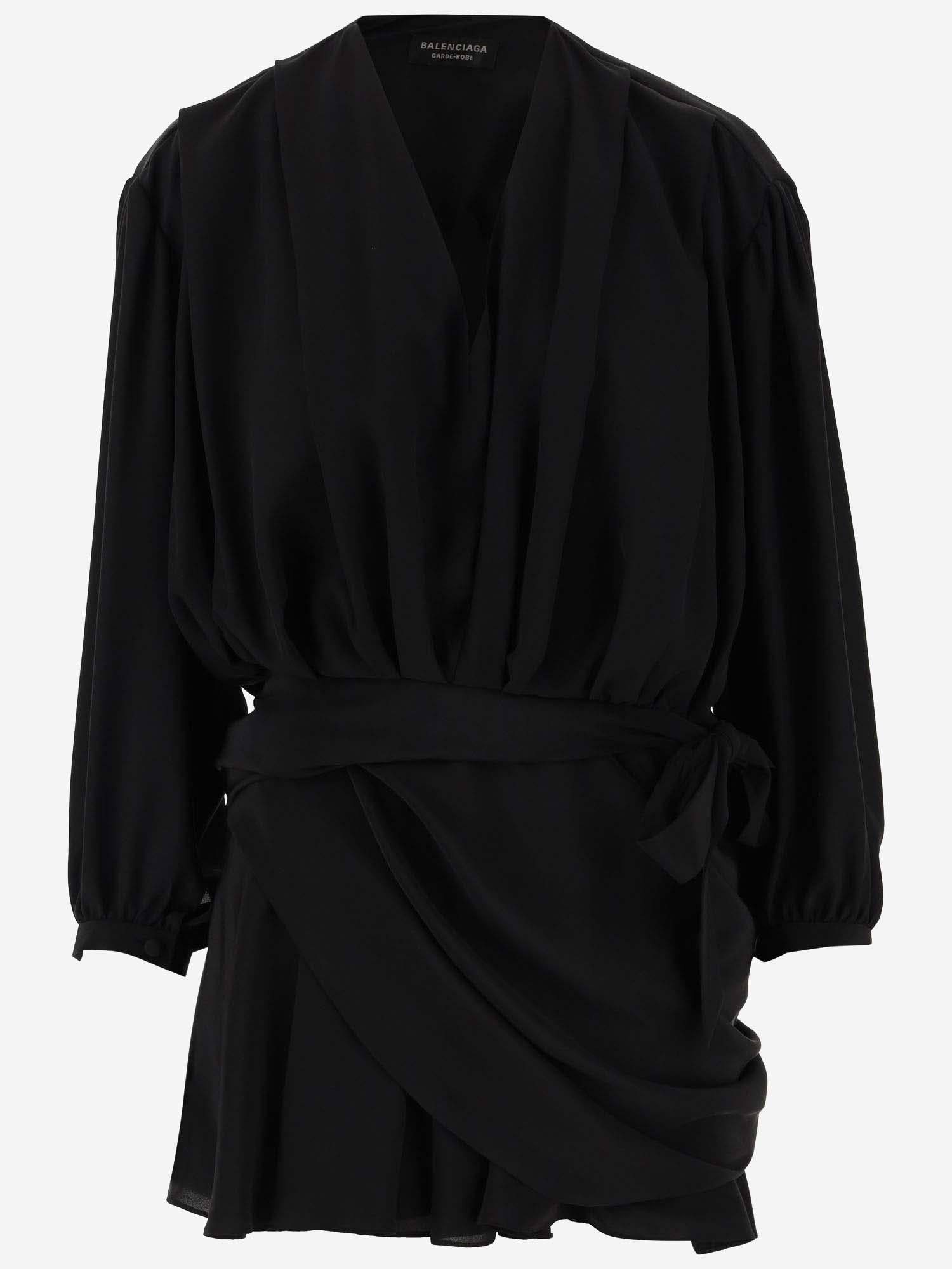 Draped Silk Dress — Black