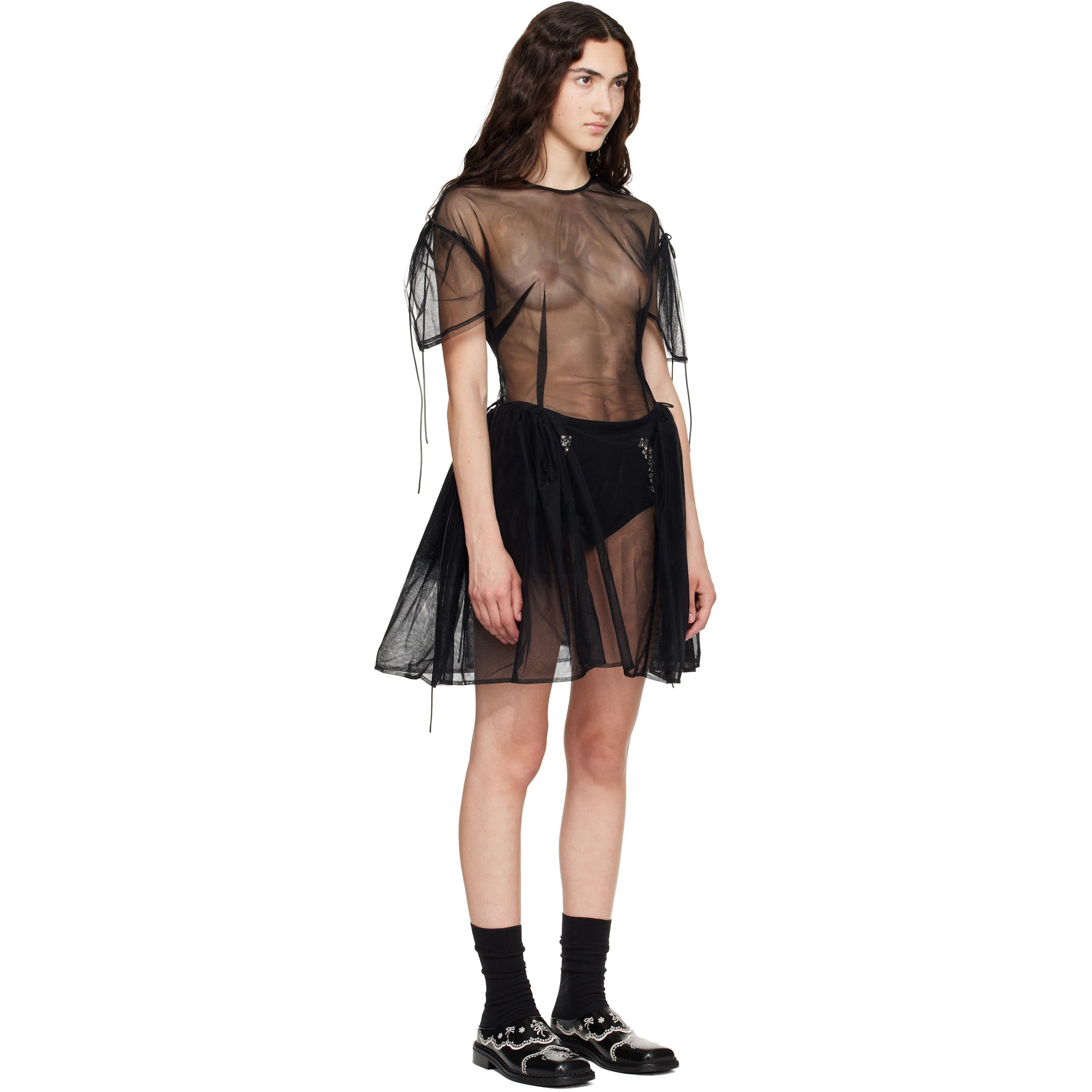 Black Puff Sleeve Cord Hip Minidress