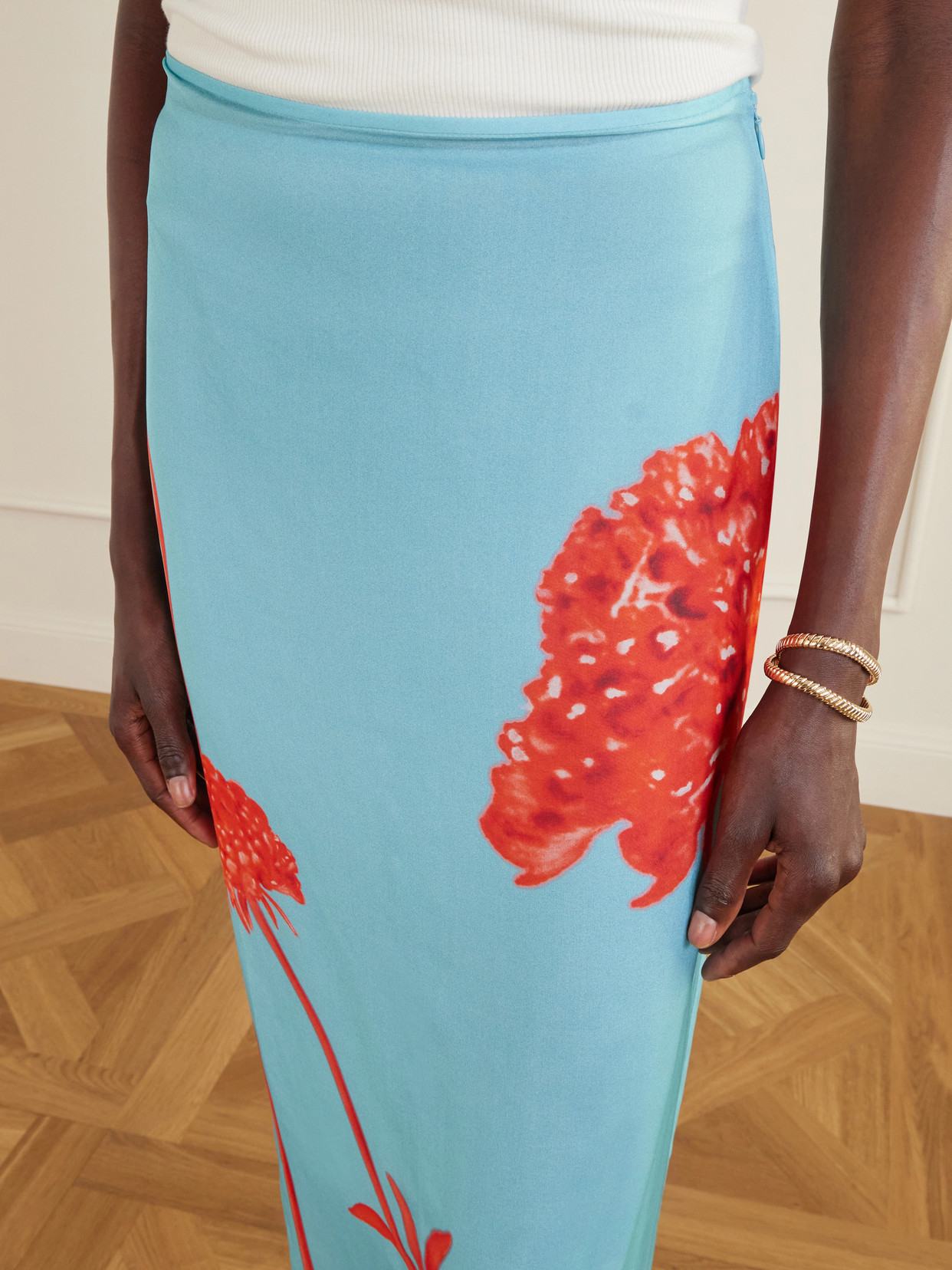 Amelie Floral-printed Silk-chiffon Midi Skirt - Blue