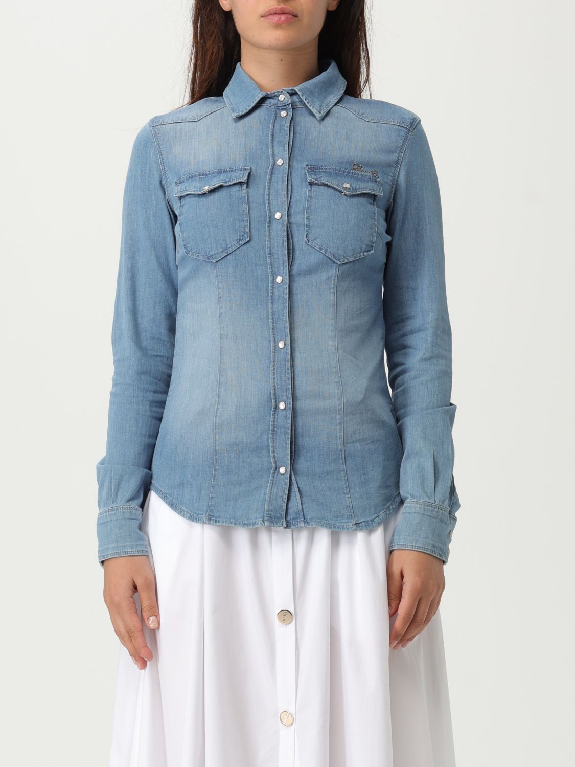 Logo-appliqué denim shirt - Blue