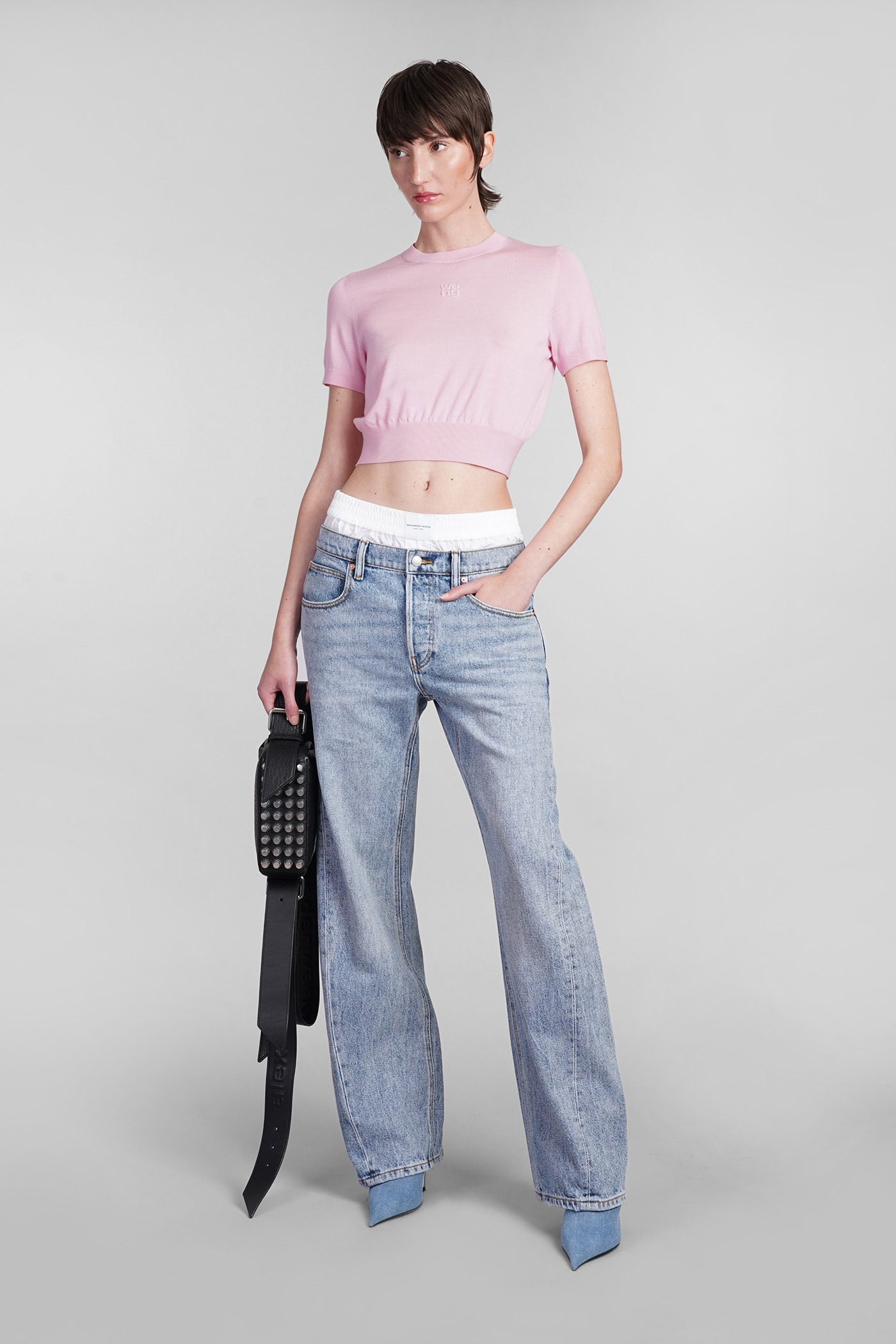 Logo-embossed knitted T-shirt - Pink