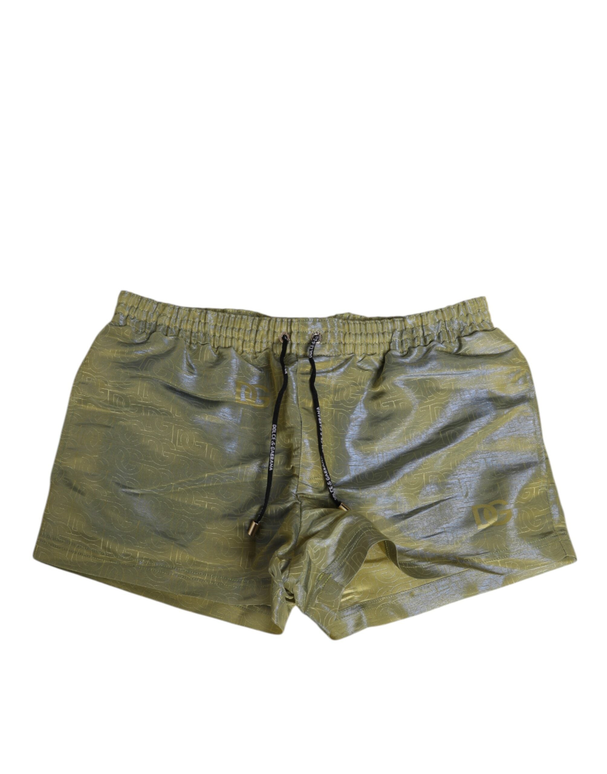Metallic Logo Print Swim Shorts — Green