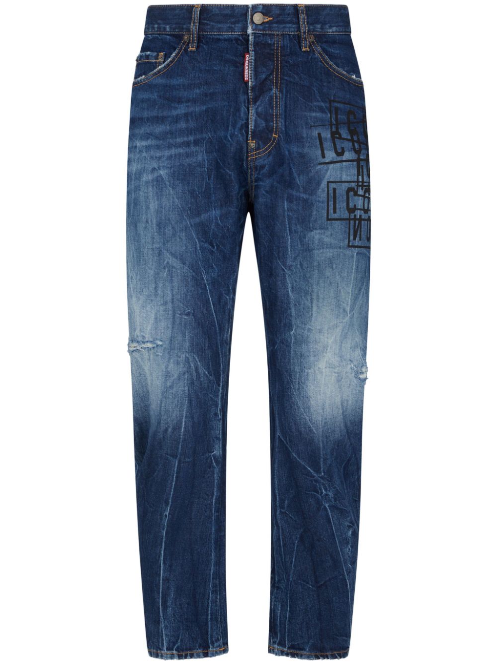 Icon-print straight-leg jeans - Blue