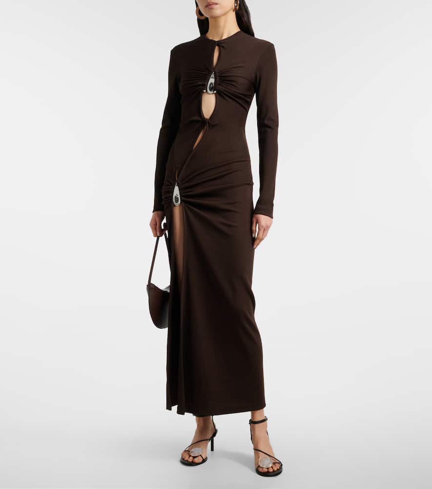 Cutout ribbed-knit midi dress