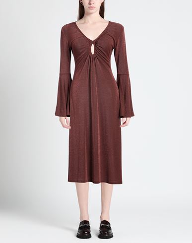 Woman Midi dress Brown Size M Viscose, Polyamide, Metallic Polyester, Elastane