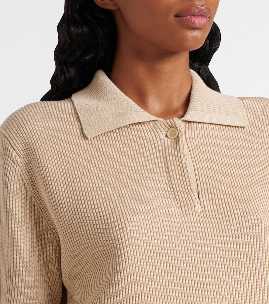 Ribbed-knit silk and cotton polo shirt