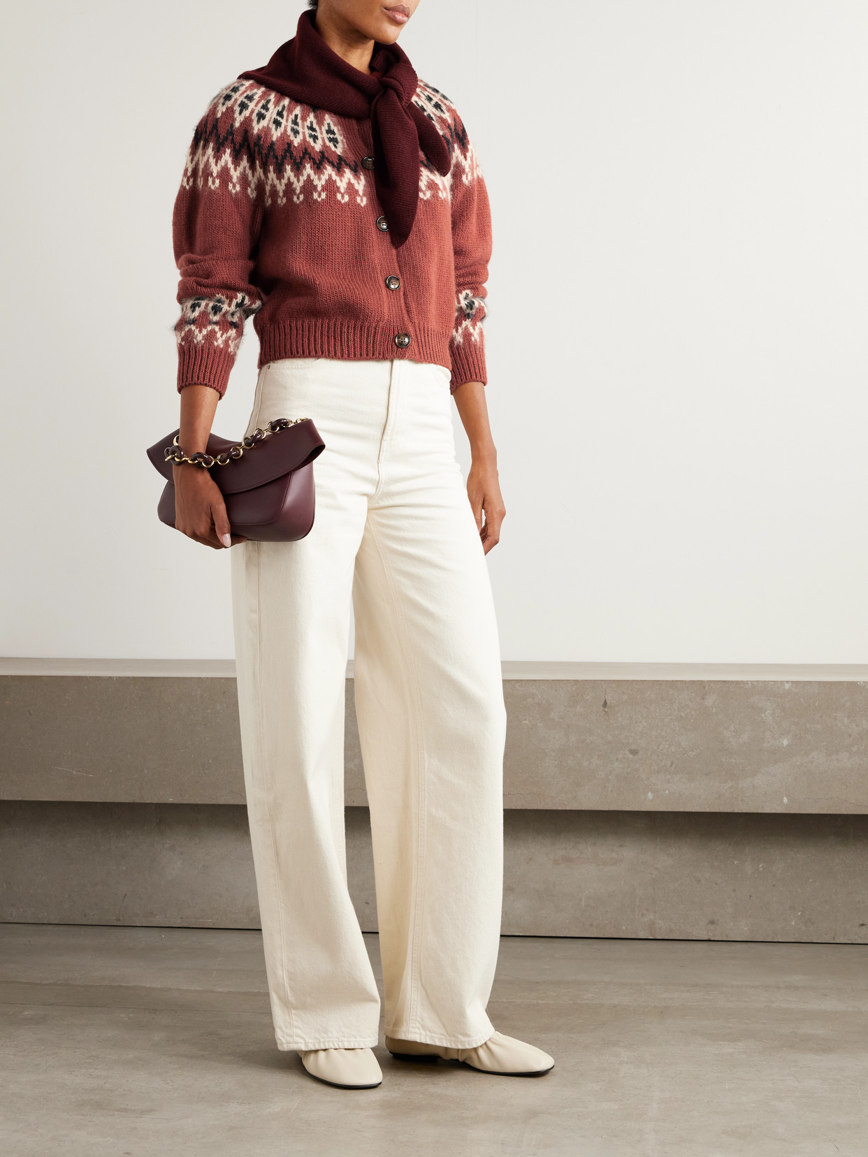 Clarke Fair Isle Wool-blend Cardigan - Burgundy