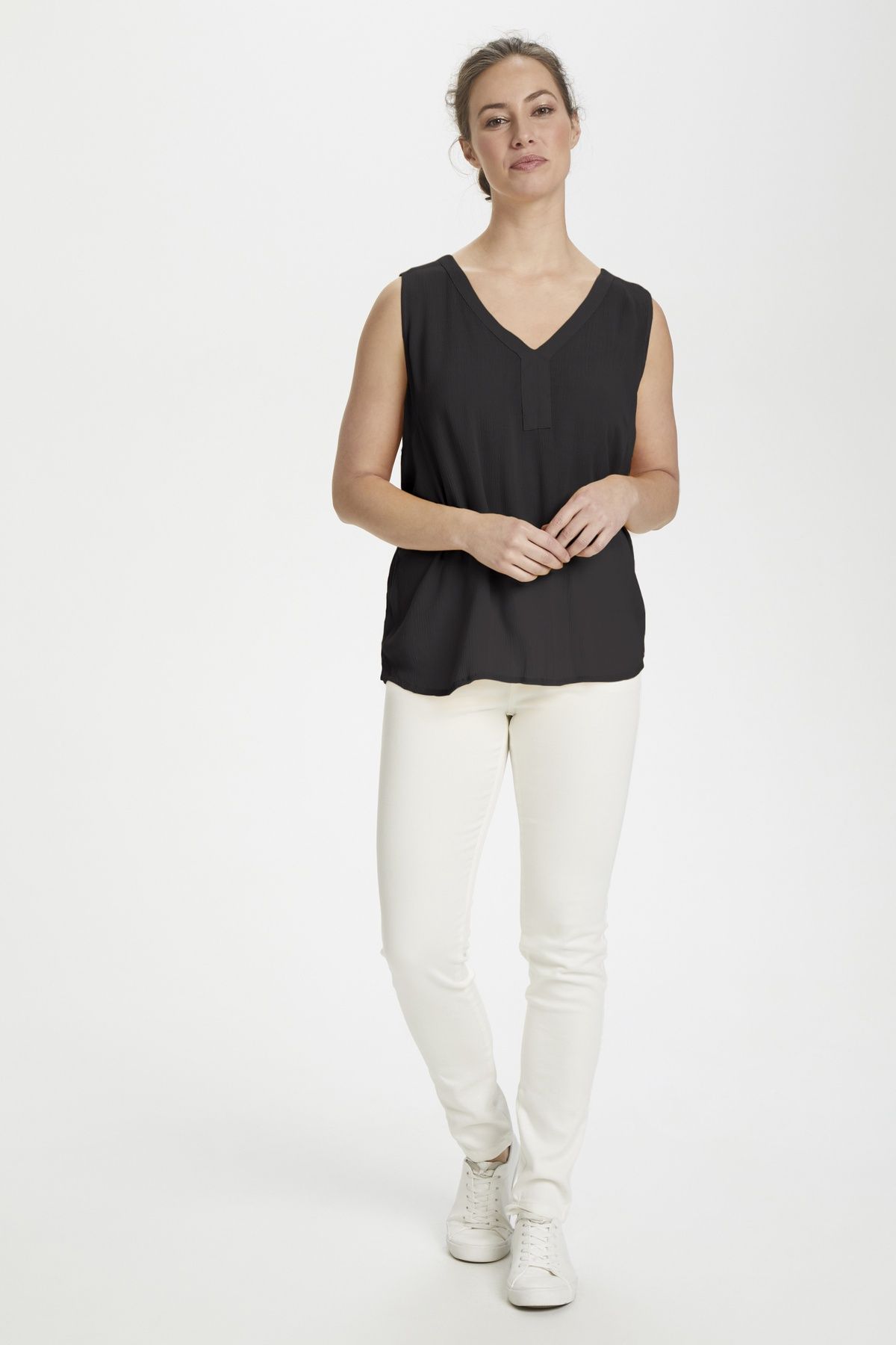Kaffe Amber Sleeveless V-Neck Top In Black