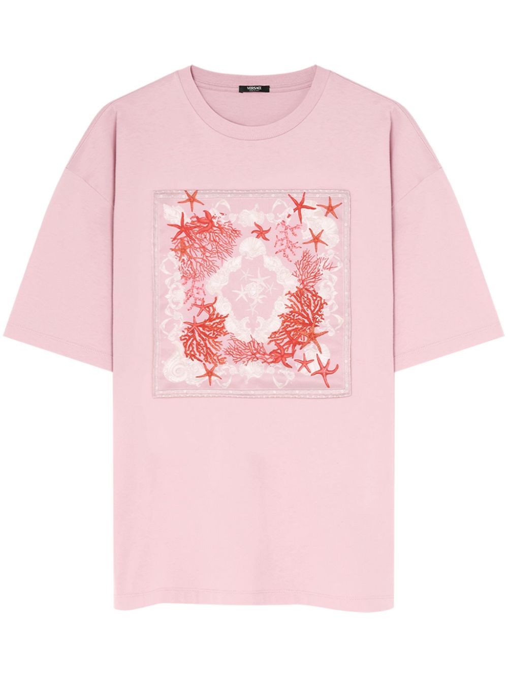 Appliqué-detail drop-shoulder T-shirt - Pink