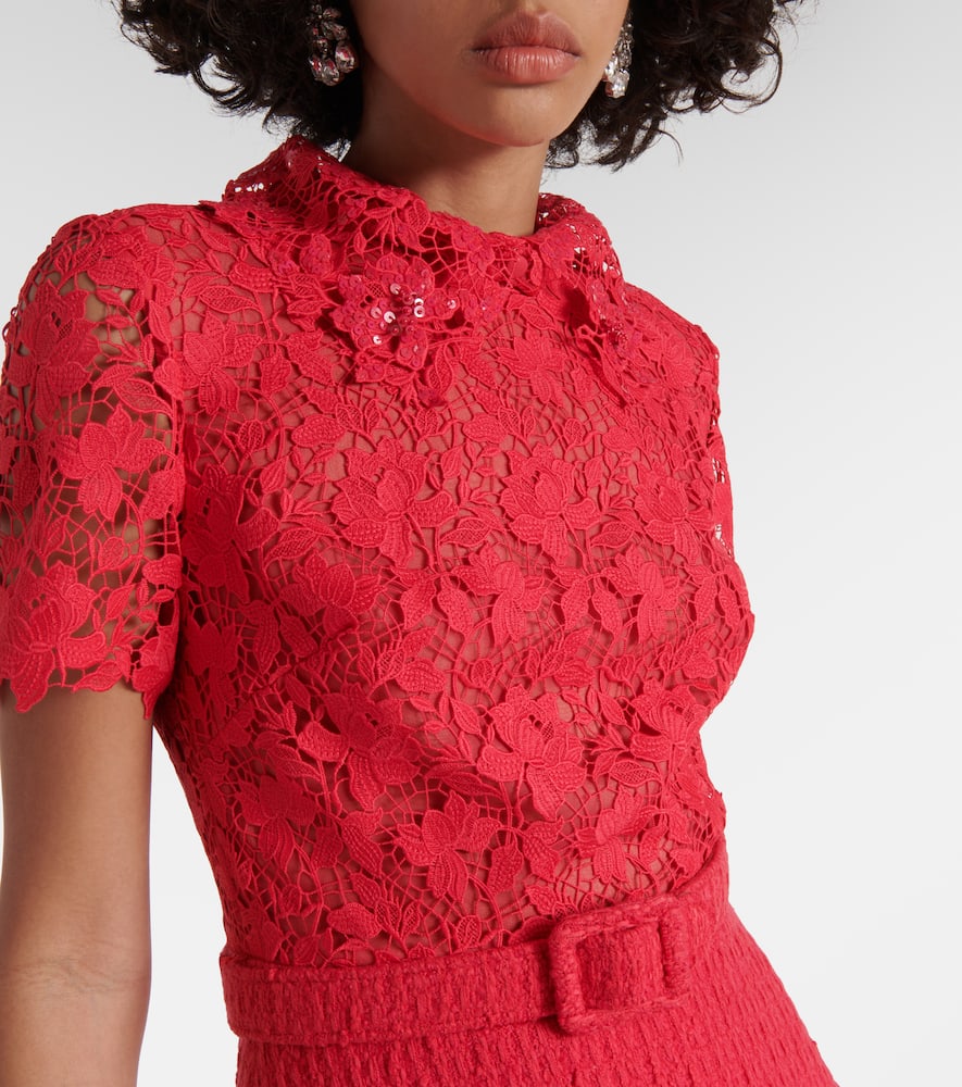 Gardenia guipure and tweed midi dress