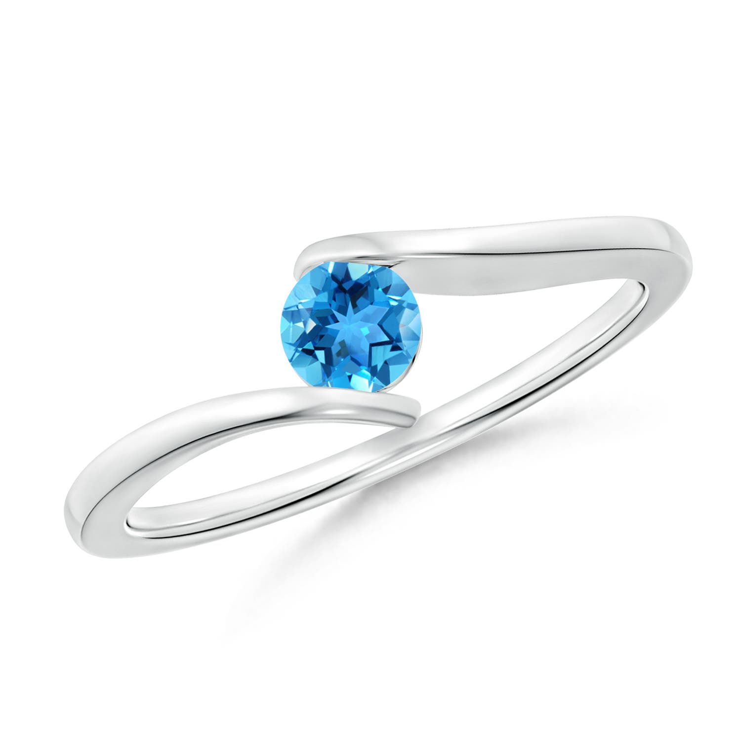 Angara 0.32 Carat Bar-Set Solitaire Round Swiss Blue Topaz Bypass Ring in Platinum