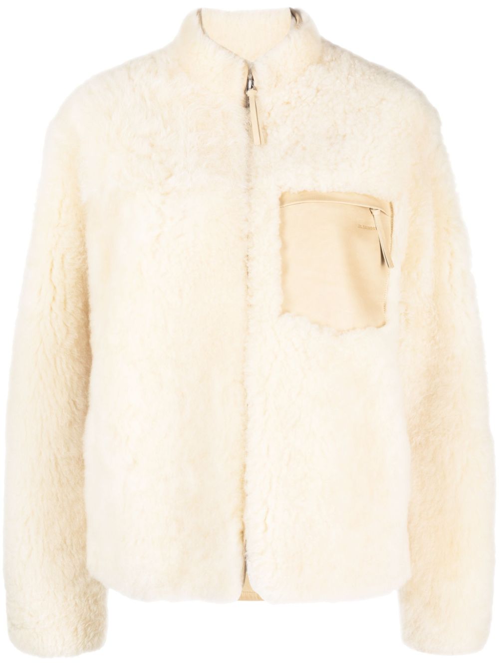 Logo-embossed shearling jacket - Neutrals