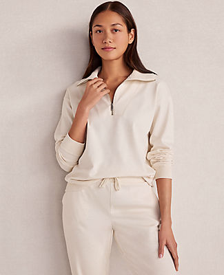 Ann Taylor Haven Well Within Botanical-Dyed Organic Cotton Interlock Half-Zip Top