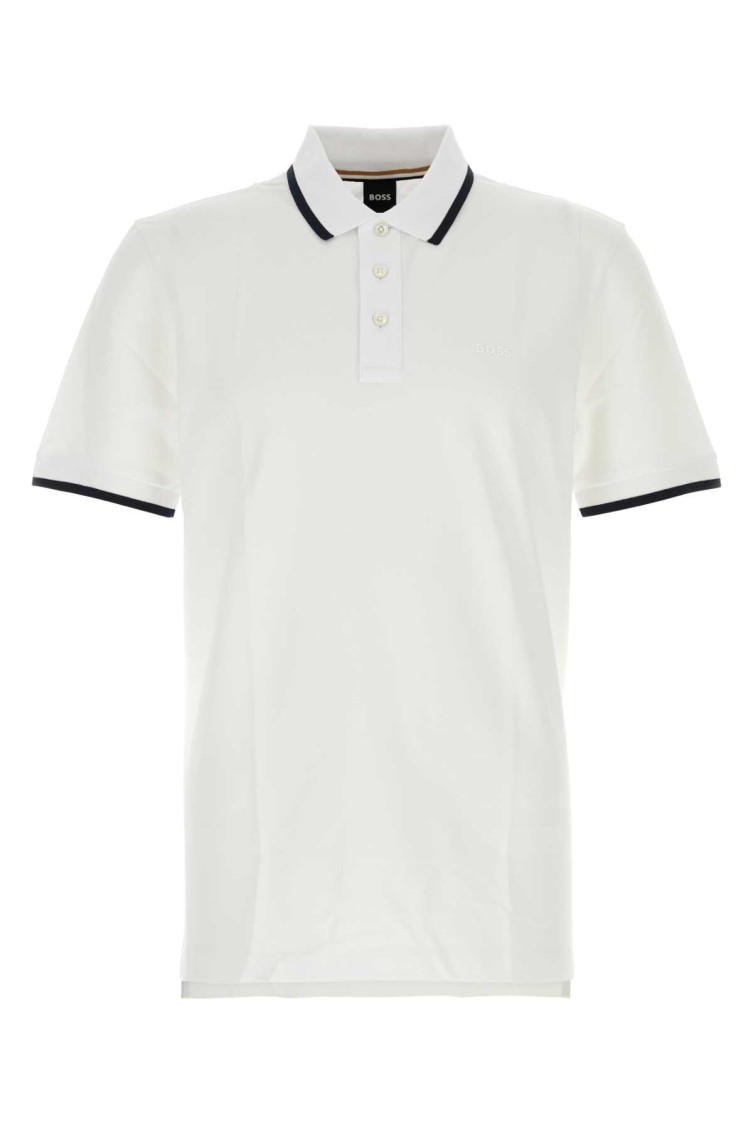 White Slim Fit Polo Shirt With Striped Collar