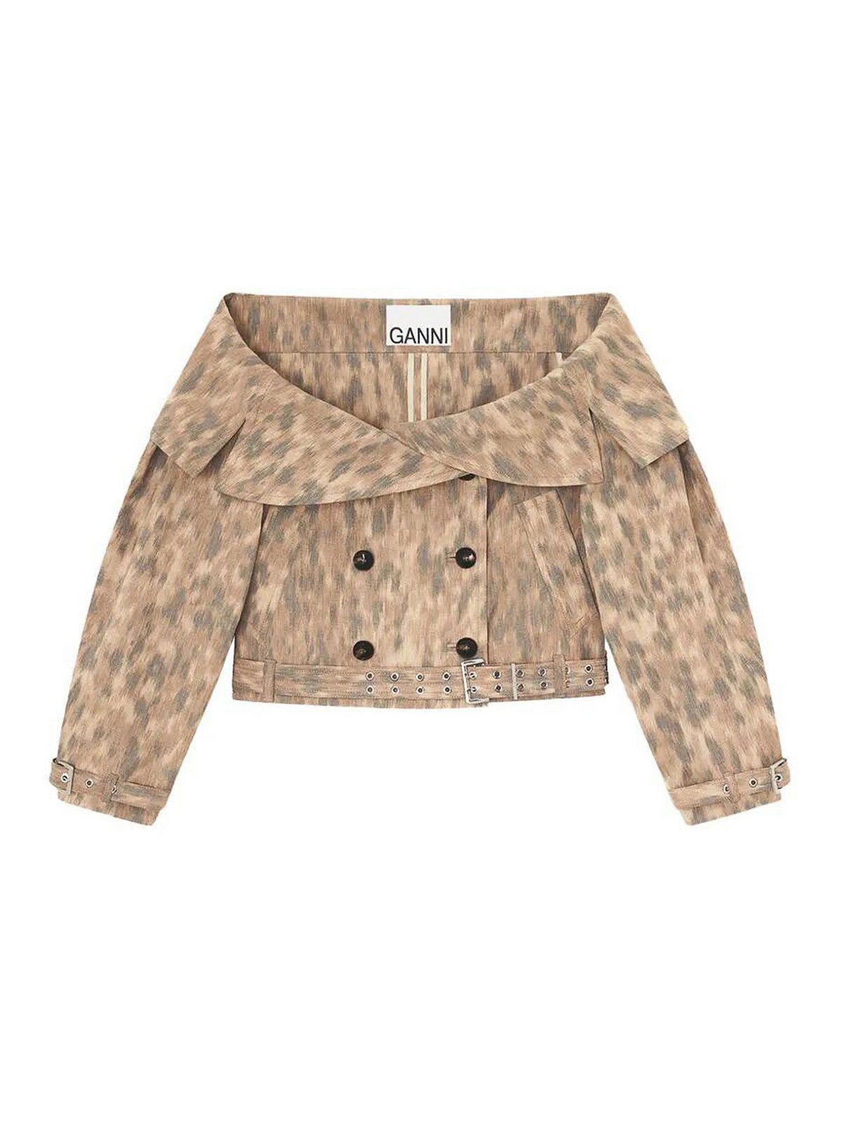 Printed Stretch Cotton Open Collar Jacket