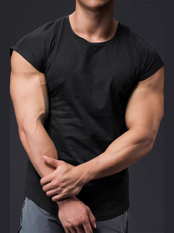 Mens Solid Color Drop Shoulder Short Sleeve T-Shirt SKUL00026 - Black / S