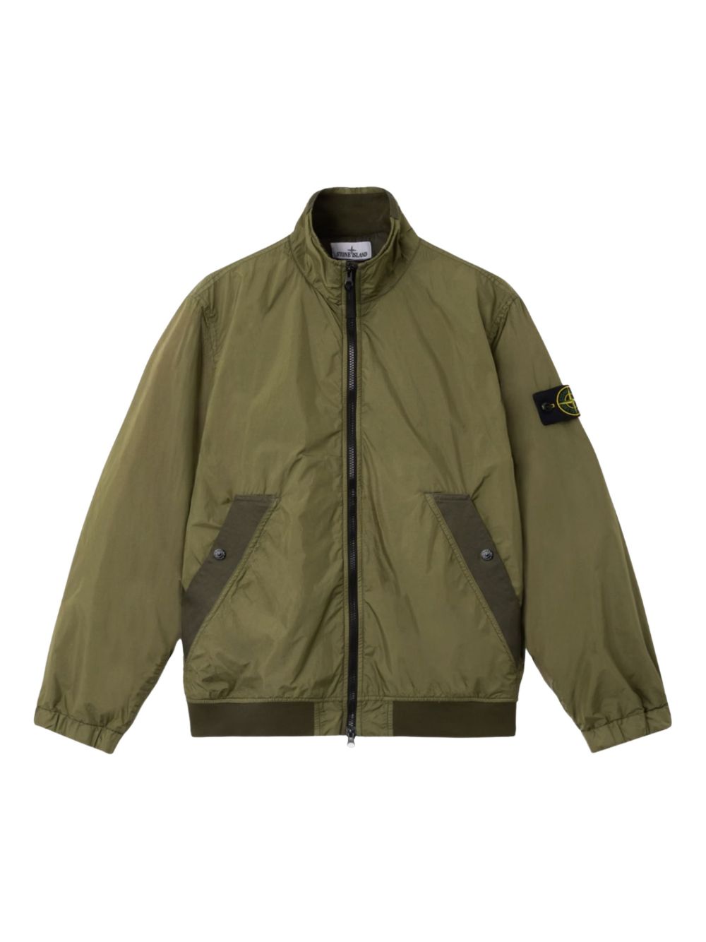 Stand-Collar Jacket with Ribbed Lining, Tape-Trim Welt Pockets & Two-Way Zip