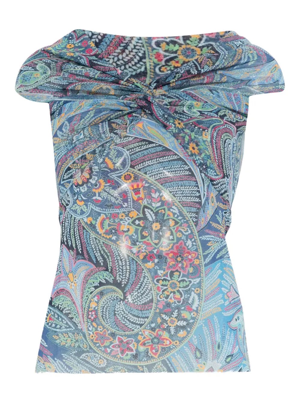 Semi-Sheer Straight Neck Patterned Top