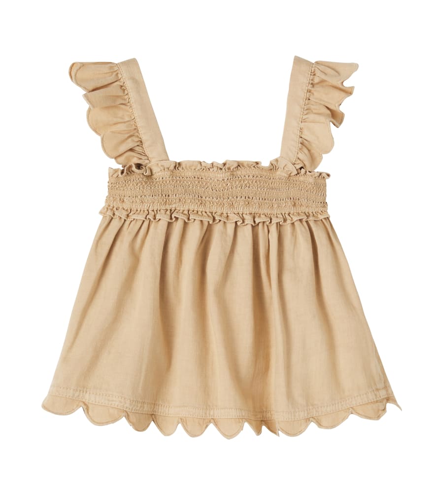 Ruffled scalloped cotton top