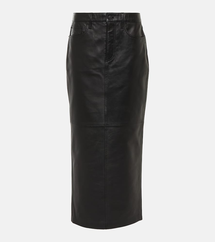 Back-slit leather maxi skirt
