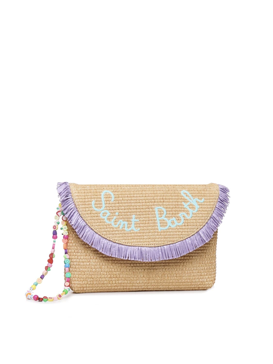 Straw Handbag With Fringes And Fruits