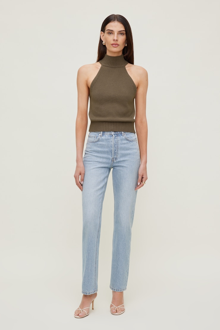 Turtleneck Sweater Tank Top - Brown - Women Clothing